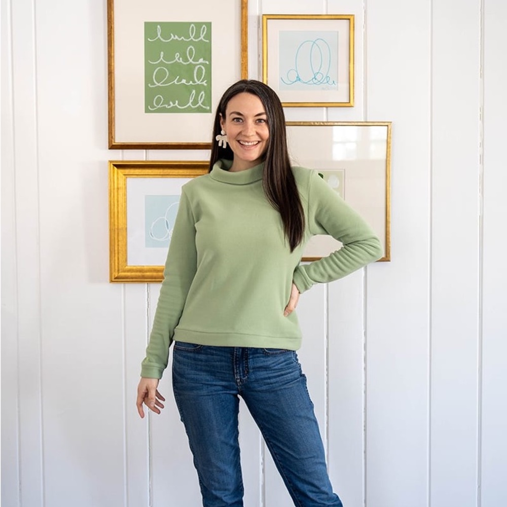 Dudley Stephens park slope turtleneck in Sage Green vello fleece